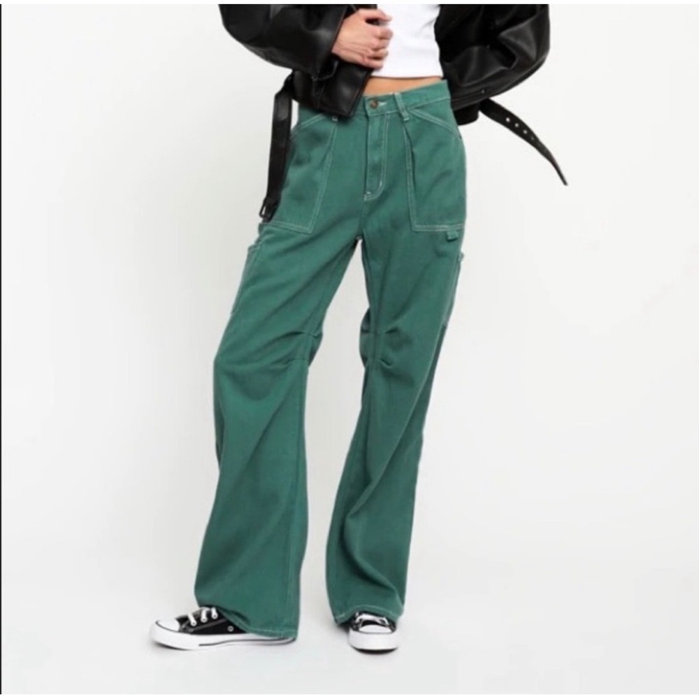 Lioness Miami Vice Green Contrast Stitch Cargo Barrel Leg Carpenter Pants XXS - Picture 3 of 12